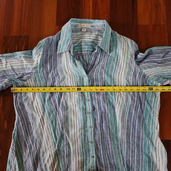 Coldwater Creek blue white purple striped 100% linen button up Top sz 2X 20-22 - Picture 6 of 7